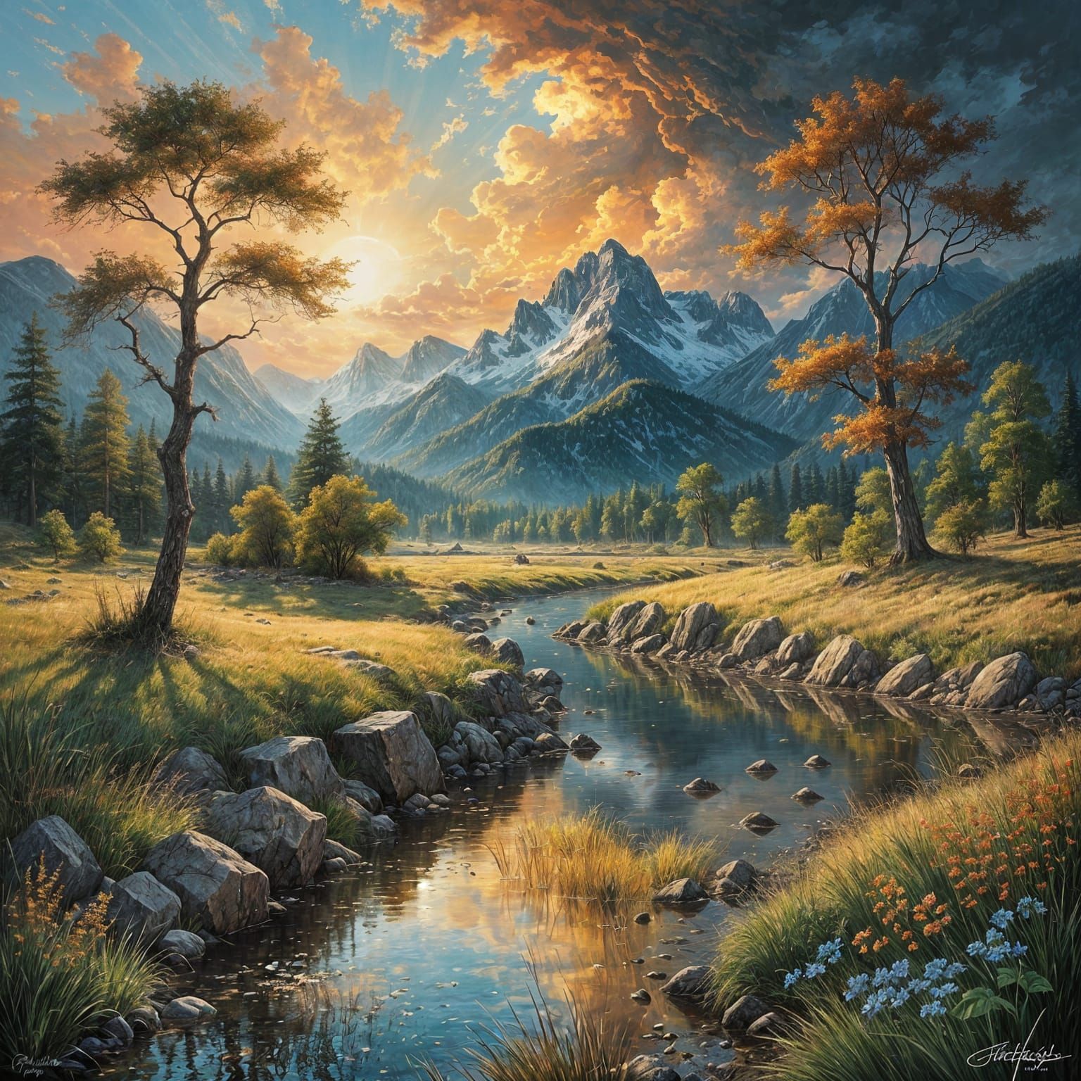 Scenic Landscape Painting with Rich Colors