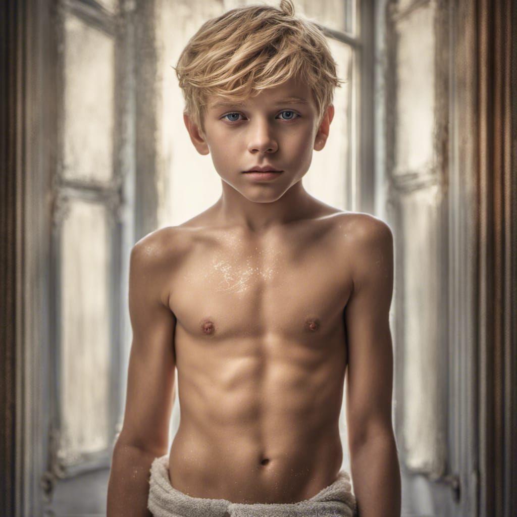 Shirtless Muscular Blond Boy 12yo Full Body Abs Beautiful Face, After ...