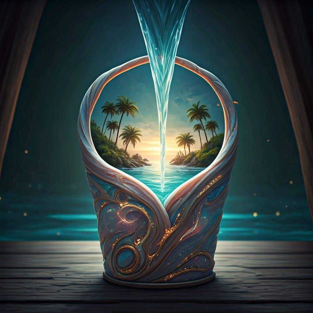 Enchanted Seaside Realm in a Luminous Bucket