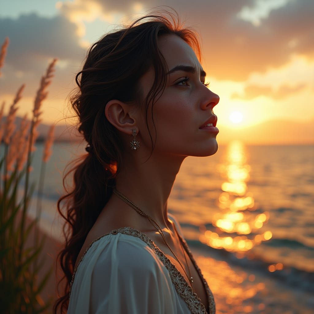 Woman's Sorrow at Sea of Galilee Sunset