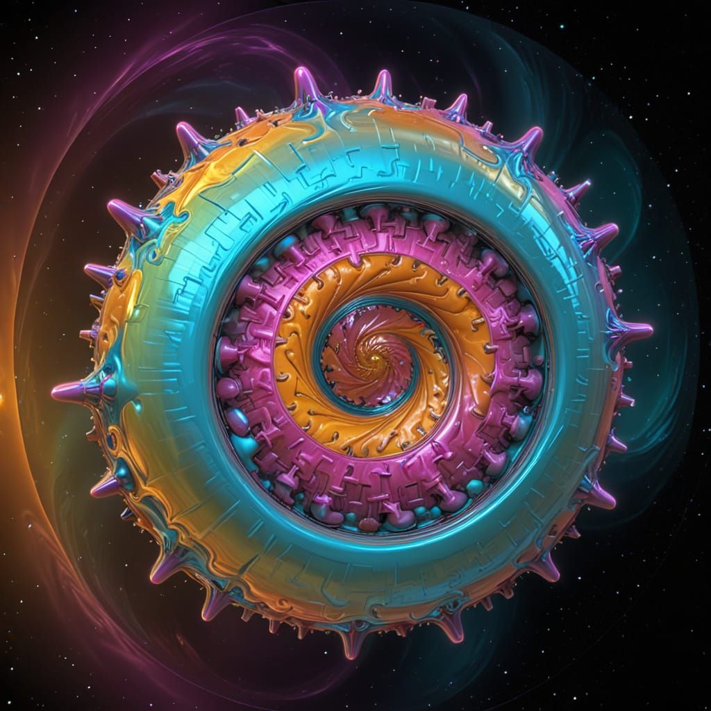 A render of an object with power P=11.24788742, fixed iterations LOOPS=64, initialized as z = chp(p)*p - p where chp(x)=(exp(x)+exp(-x))/π, ...