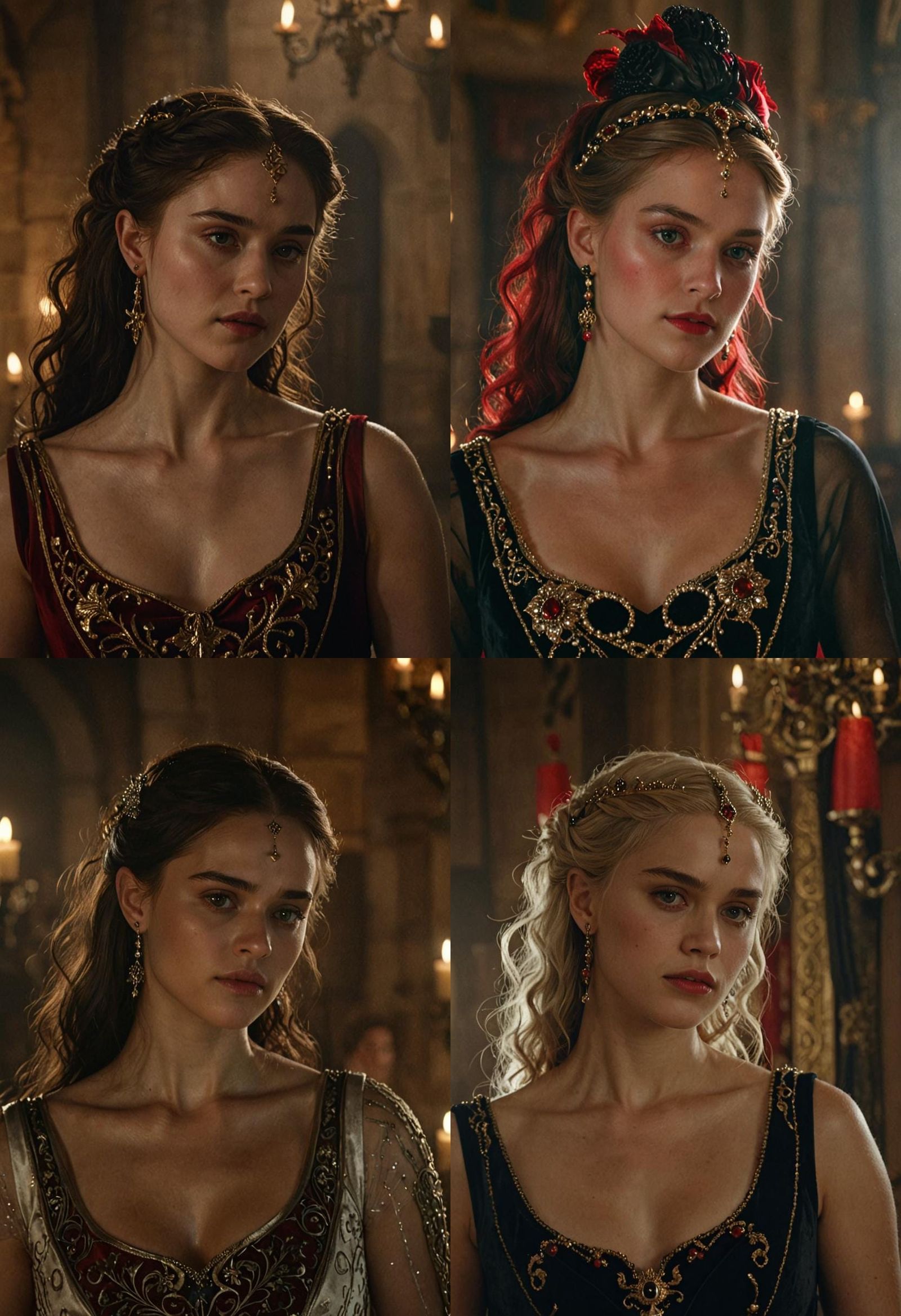 Regal Medieval Beauty in Luxury Dark-Red Gown