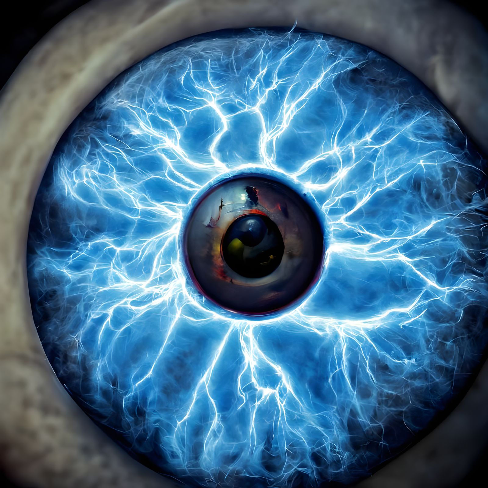 Detailed Eyeball with Blue Lightning Inside