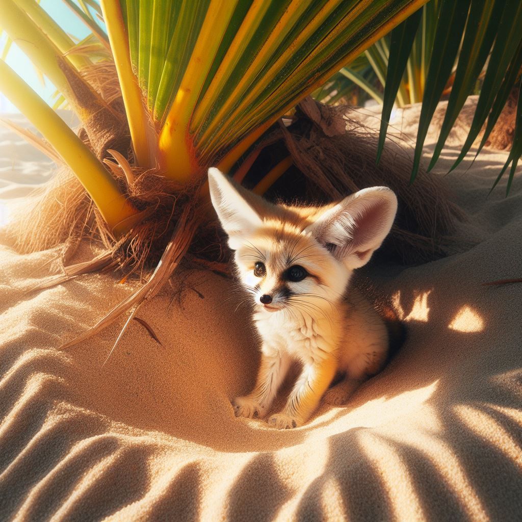 Little fox under a palm tree