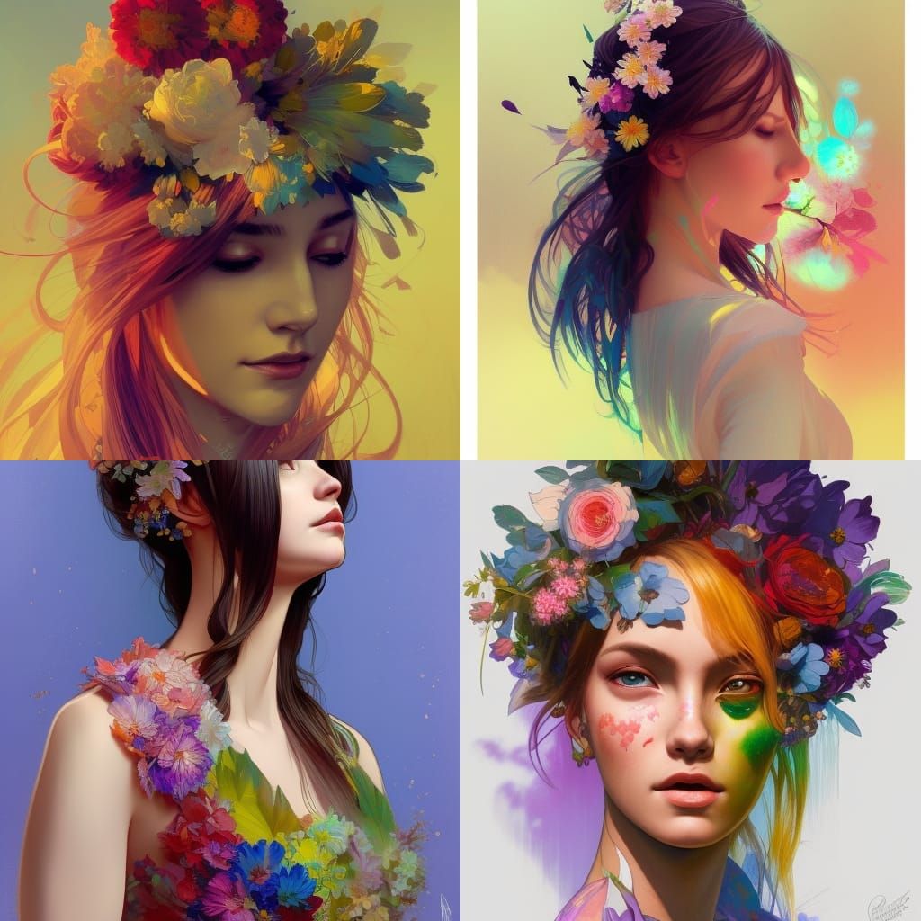 Dress and flowers colorful - AI Generated Artwork - NightCafe Creator