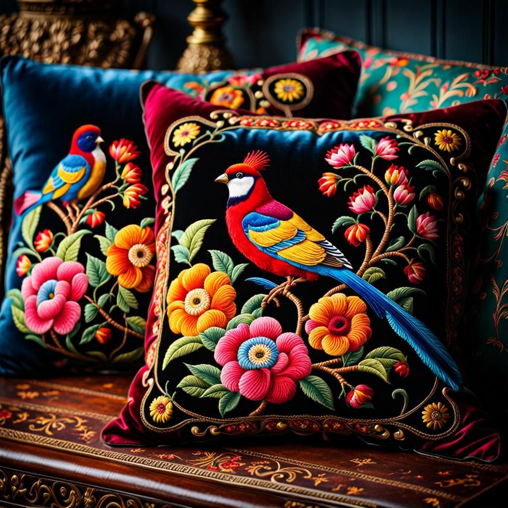 Embroidered cushions  by @Elenriel