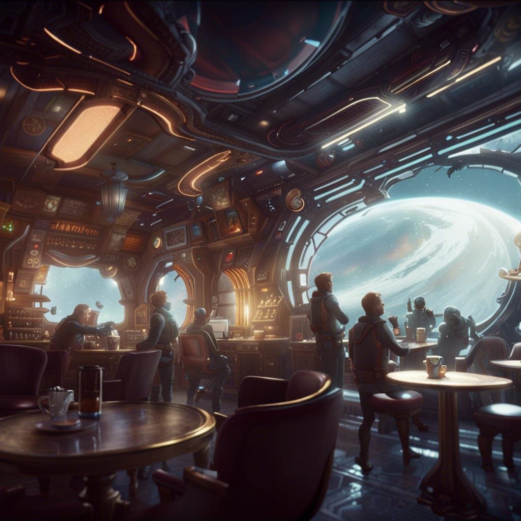 Coffee Shop in Space - AI Generated Artwork - NightCafe Creator