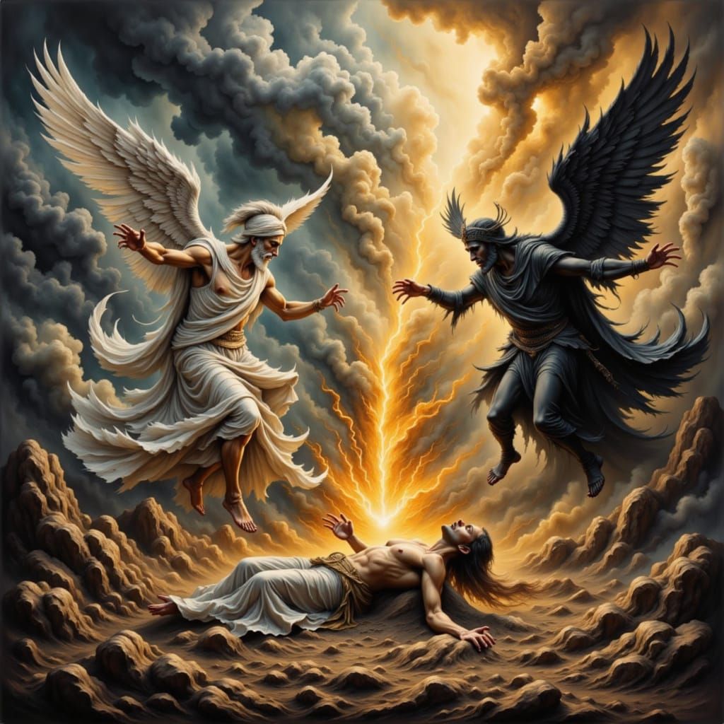 Nike goddess of victory, and Thanatos god of death,  battle to claim the body of Alexander the Great  by @Len H