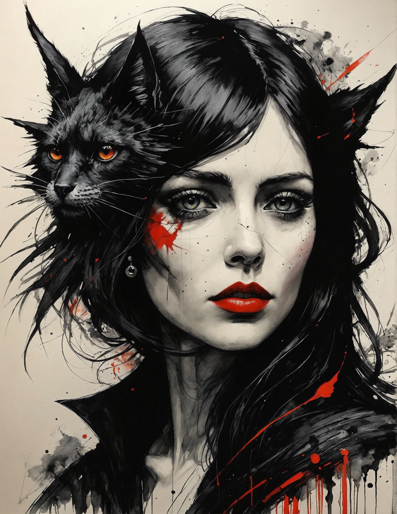 minimally abstracted charcoal and crayon drawing of a witch - creative upscale