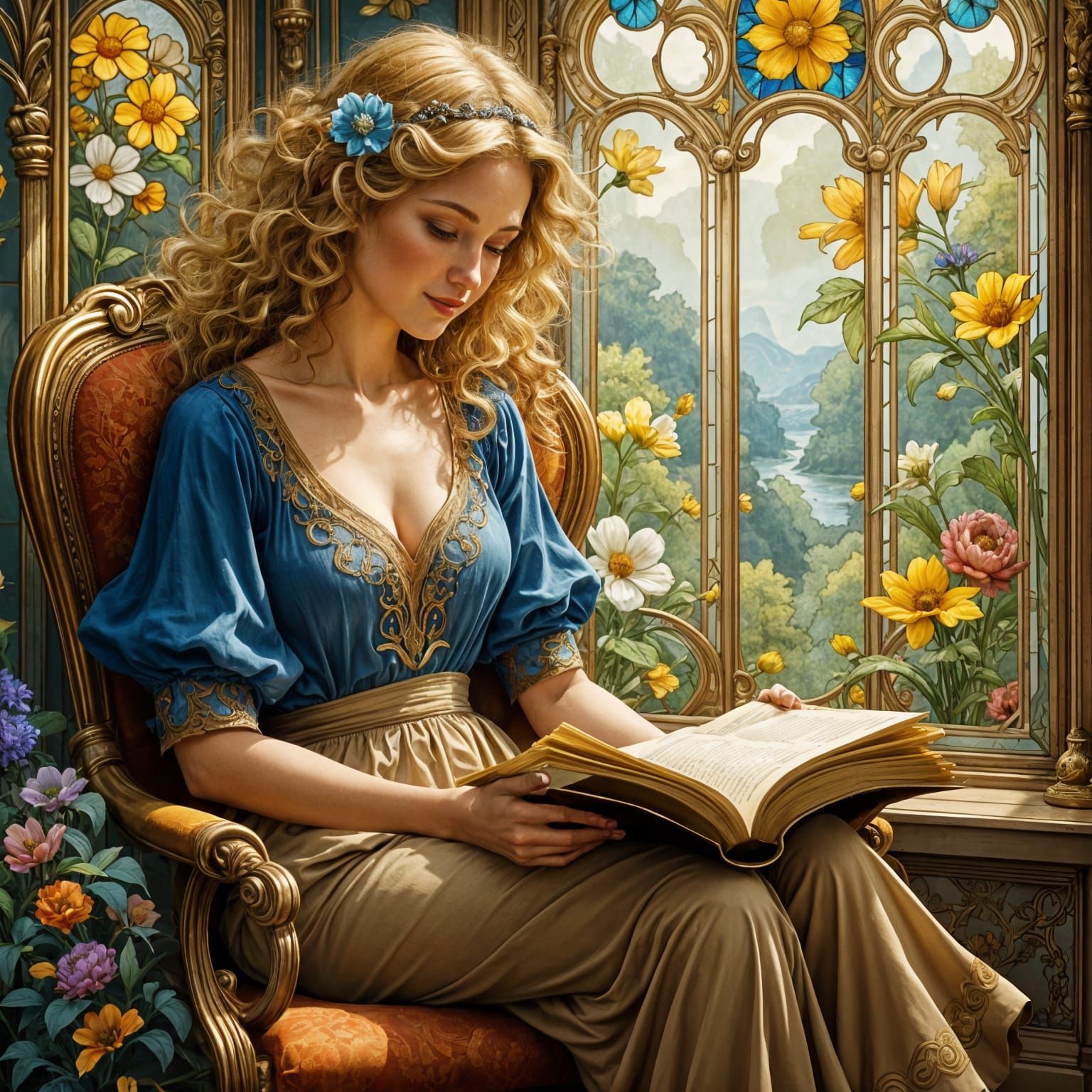 Woman sitting in a comfortable chair reading a book (1)