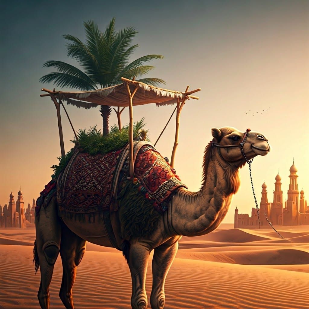 Traditional Jewish Sukkah on a Majestic Camel in Desert Land...