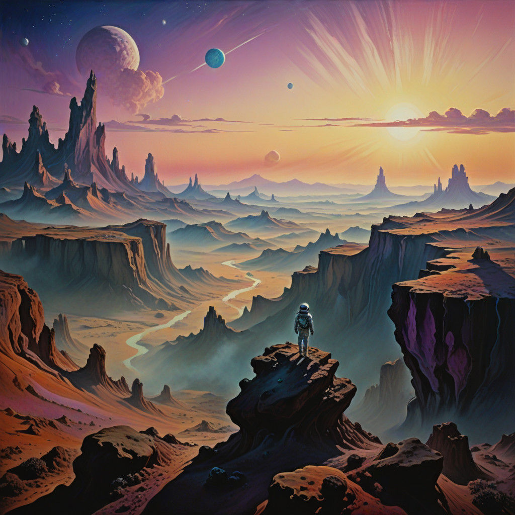 Astronaut in Vibrant Oil Painting Dali-Inspired Surrealism