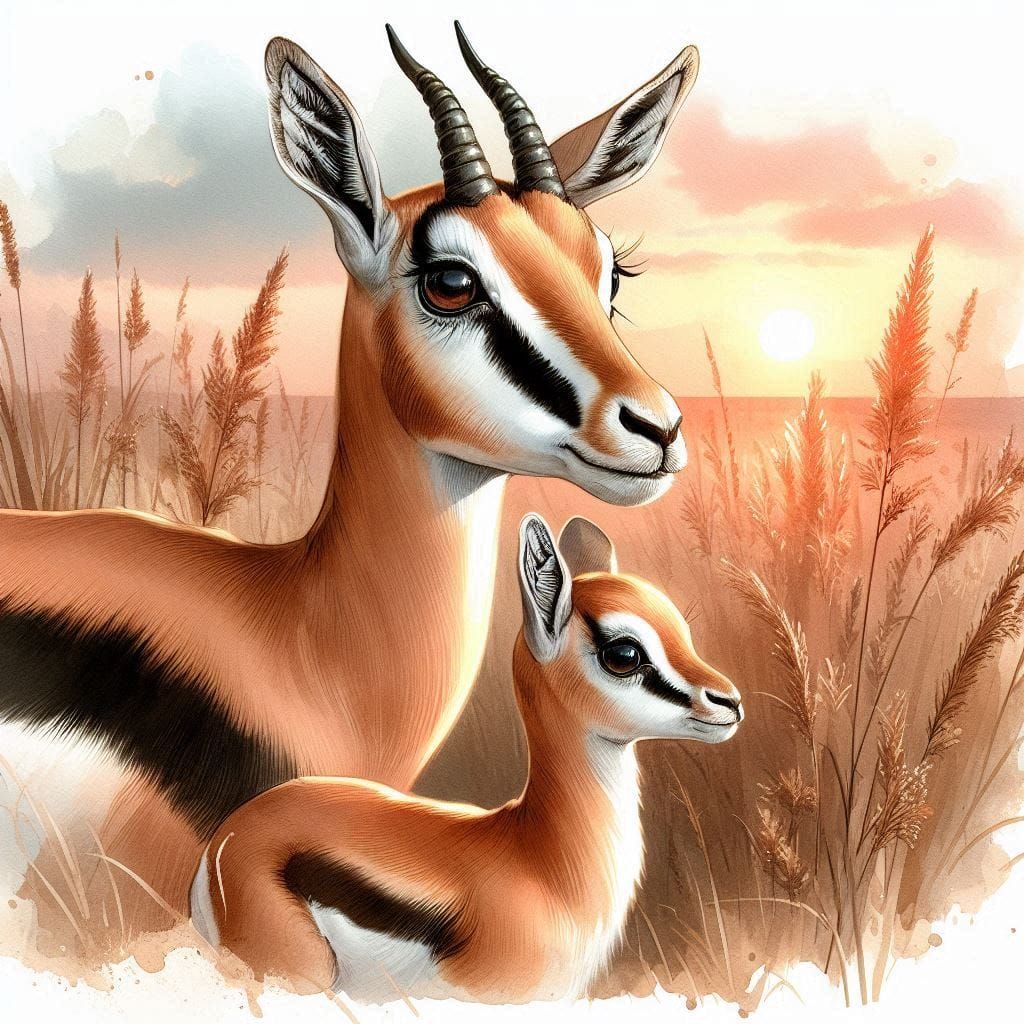 Thomson's gazelle and baby, Serengeti, Kenya