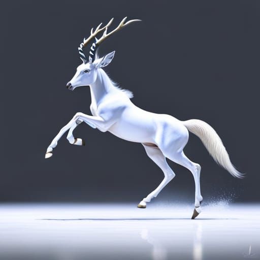 beautiful elegant graceful white gazelle splashing out of 3d billboard, highly detailed, unreal engine 5, substance 3d p...