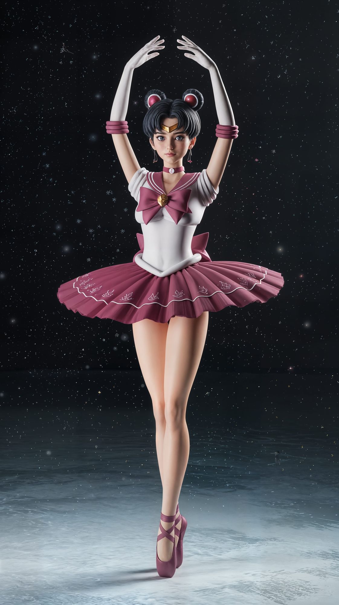 A graceful ballerina, her tutu made of decaying autumn leaves, performs a delicate pirouette on a stage of cracked porcelain. - Start Image 2