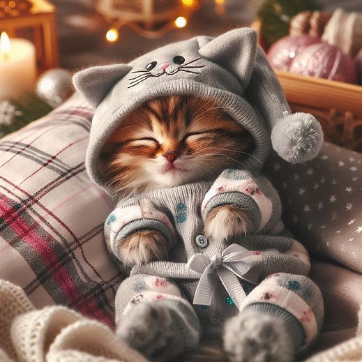 Cozy Kitten in Pajamas
