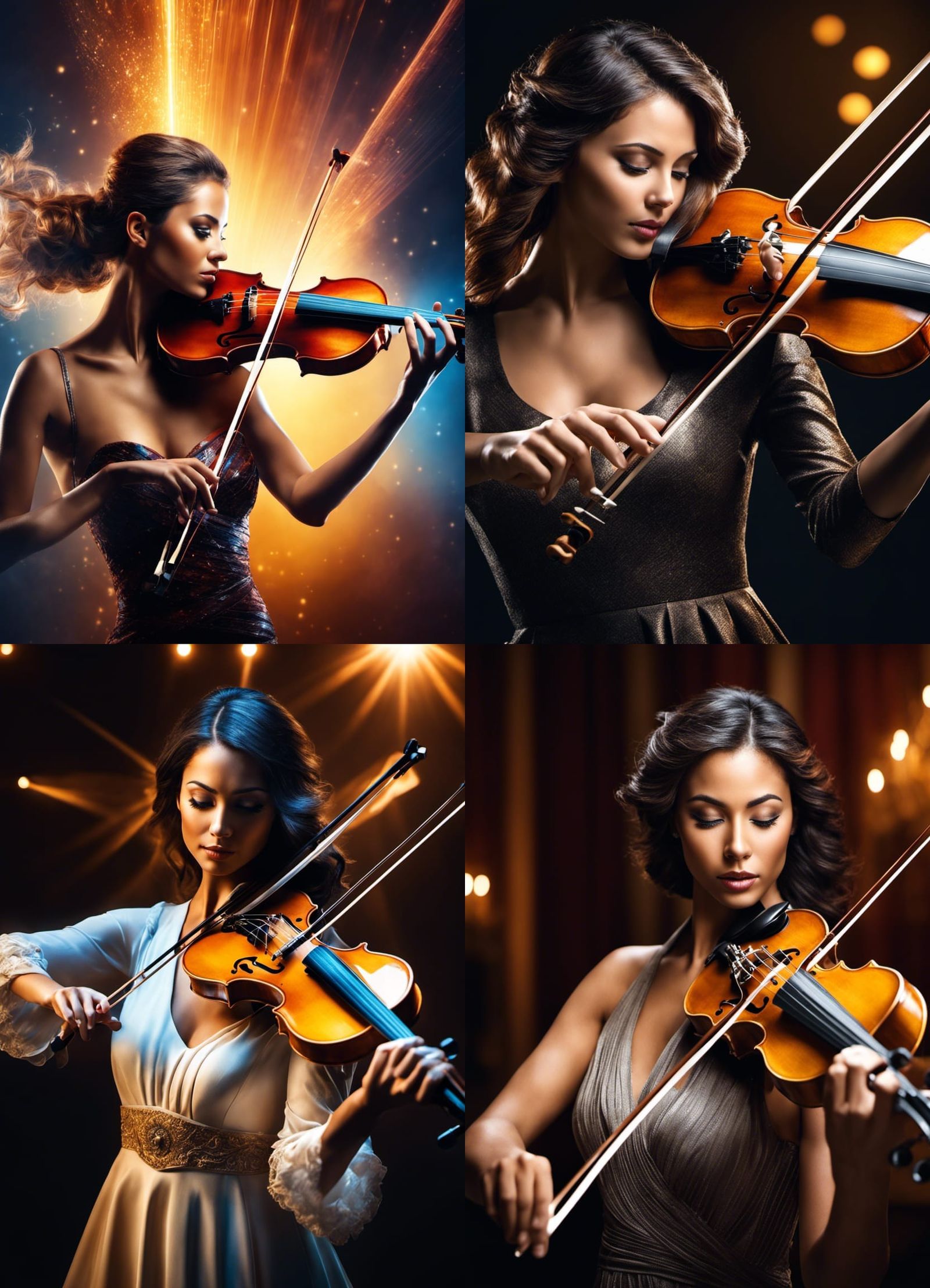 Artistic impression of "Beautiful violinist with sound waves emitting
