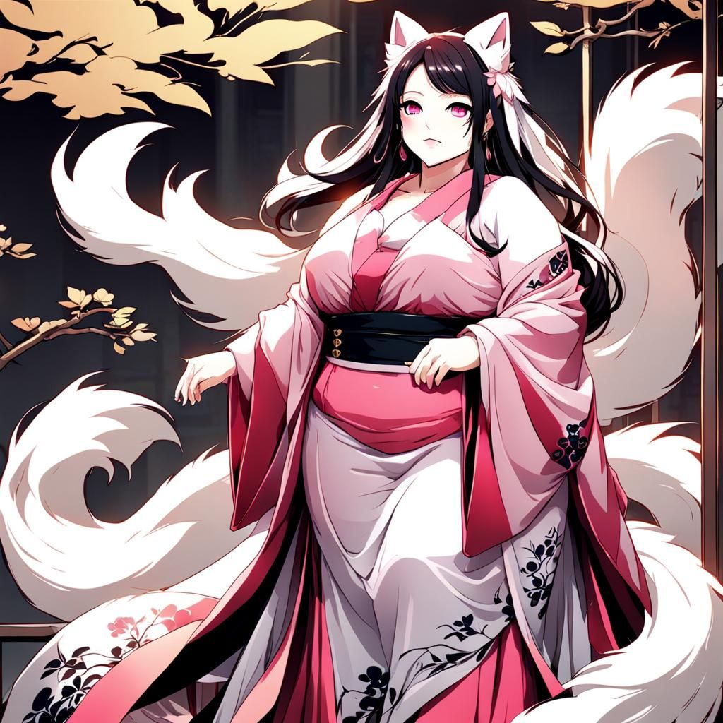 Pink thicc kitsune woman