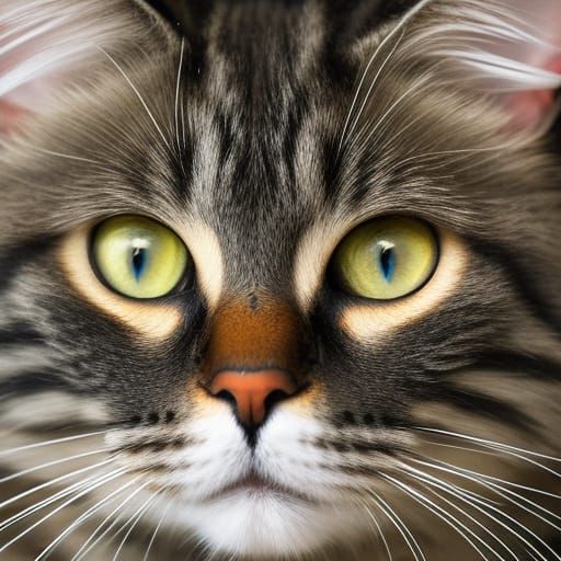 Cute Mainecoon cat, green eyes, Artwork by Jose Clemente Oro...