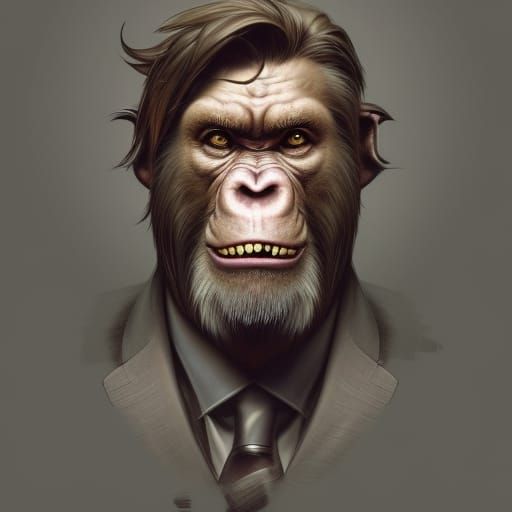 Ape in suit,5D surreal fantasy art