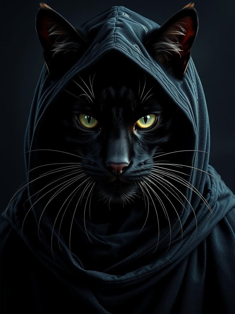 Monochrome Cat Portrait in Dark Fantasy Style