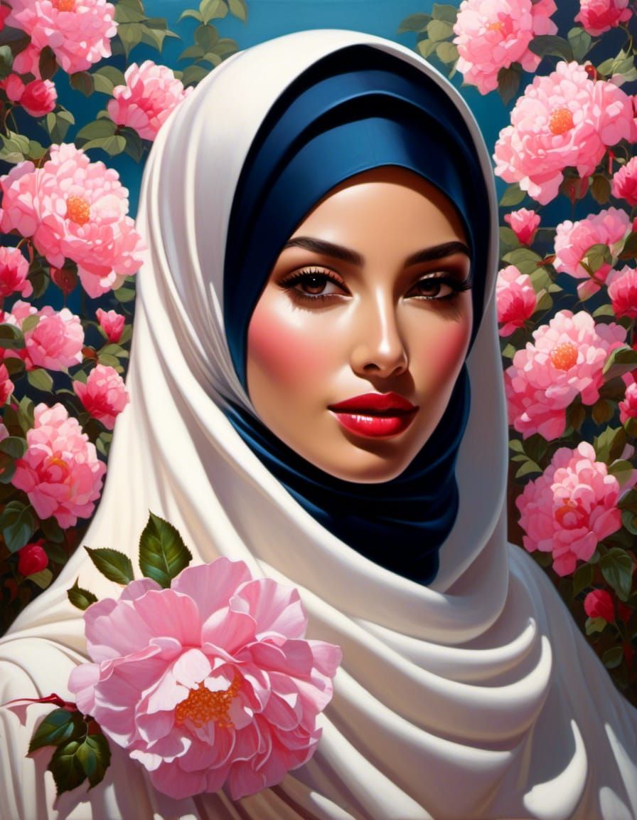 Hijab Beauty With Roses 👑🧕💜 - AI Generated Artwork - NightCafe Creator