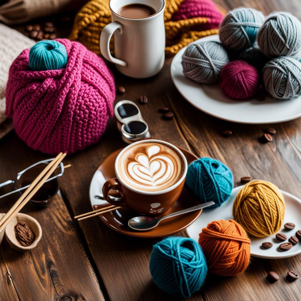 A crochet coffee shop with free yarn, knitting needles, and ...