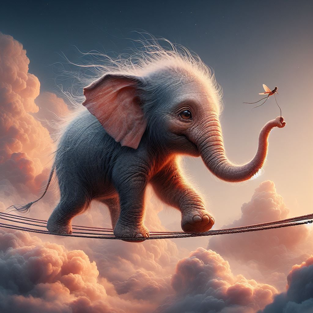 En elefant balanserade