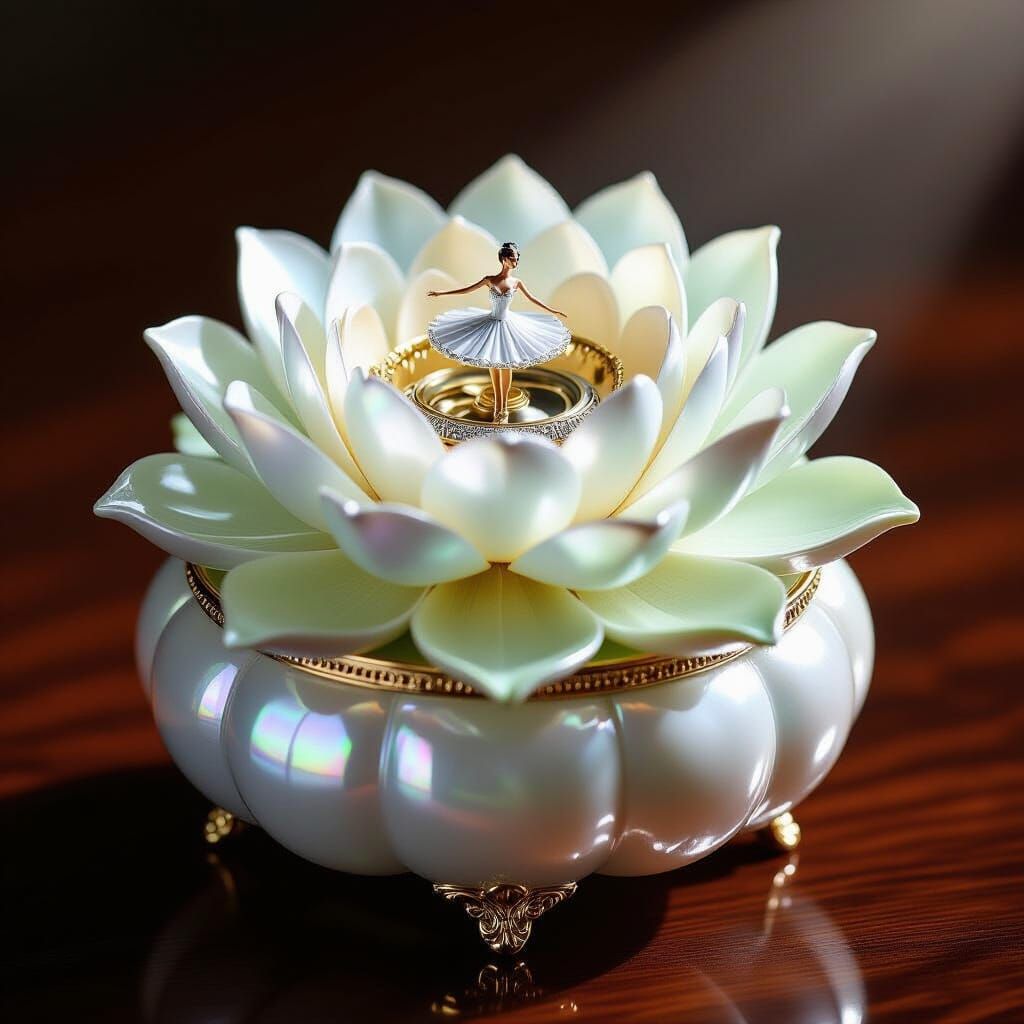 Ornate Mother-of-Pearl Music Box as Water Lily
