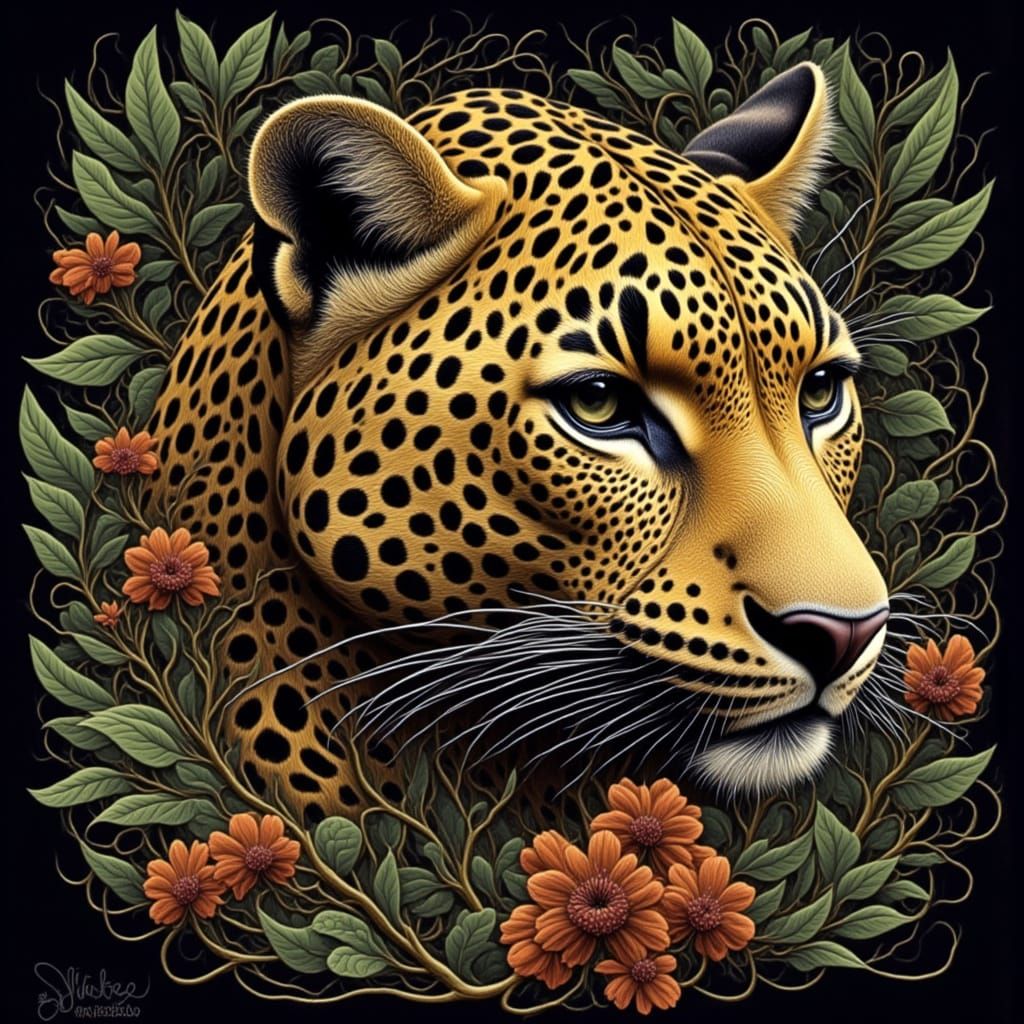 <lora:FLEUR NOIR FLUX:1.0> Leopard