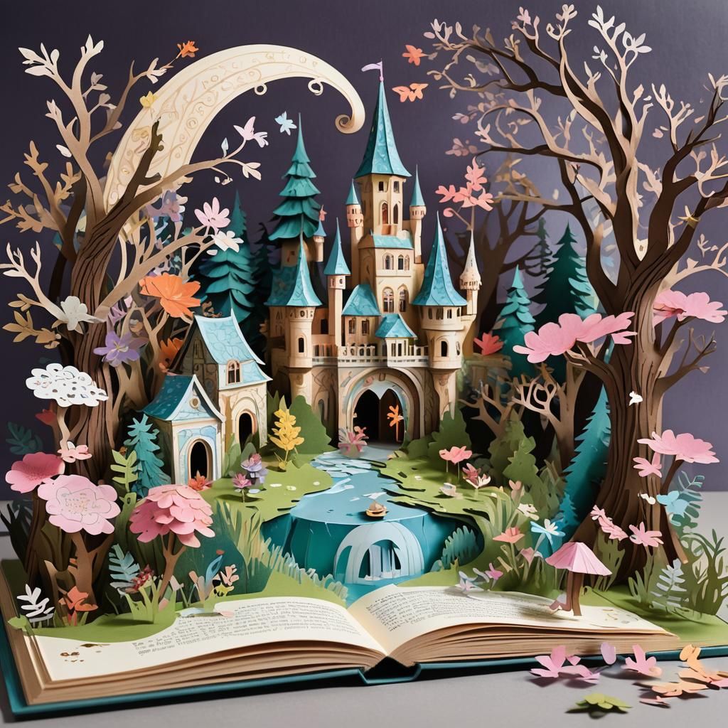 Create a pop-up book featuring a mystical wonderland   by @DecloDee