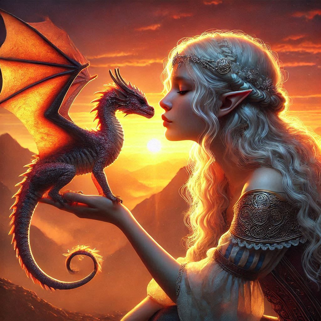 The queen elf with her tiny dragon