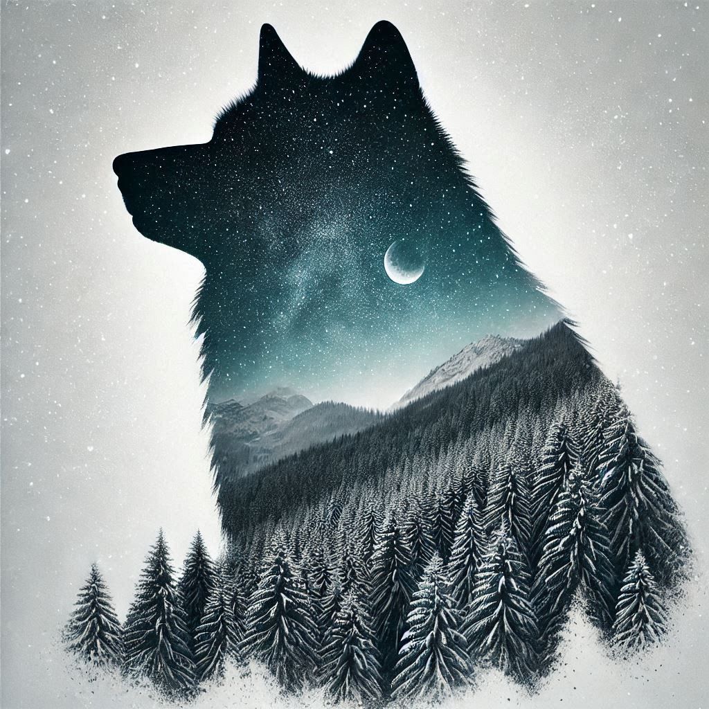 Mountain Wolf Double Exposure Composition