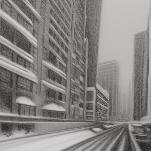 a city scene in the snow