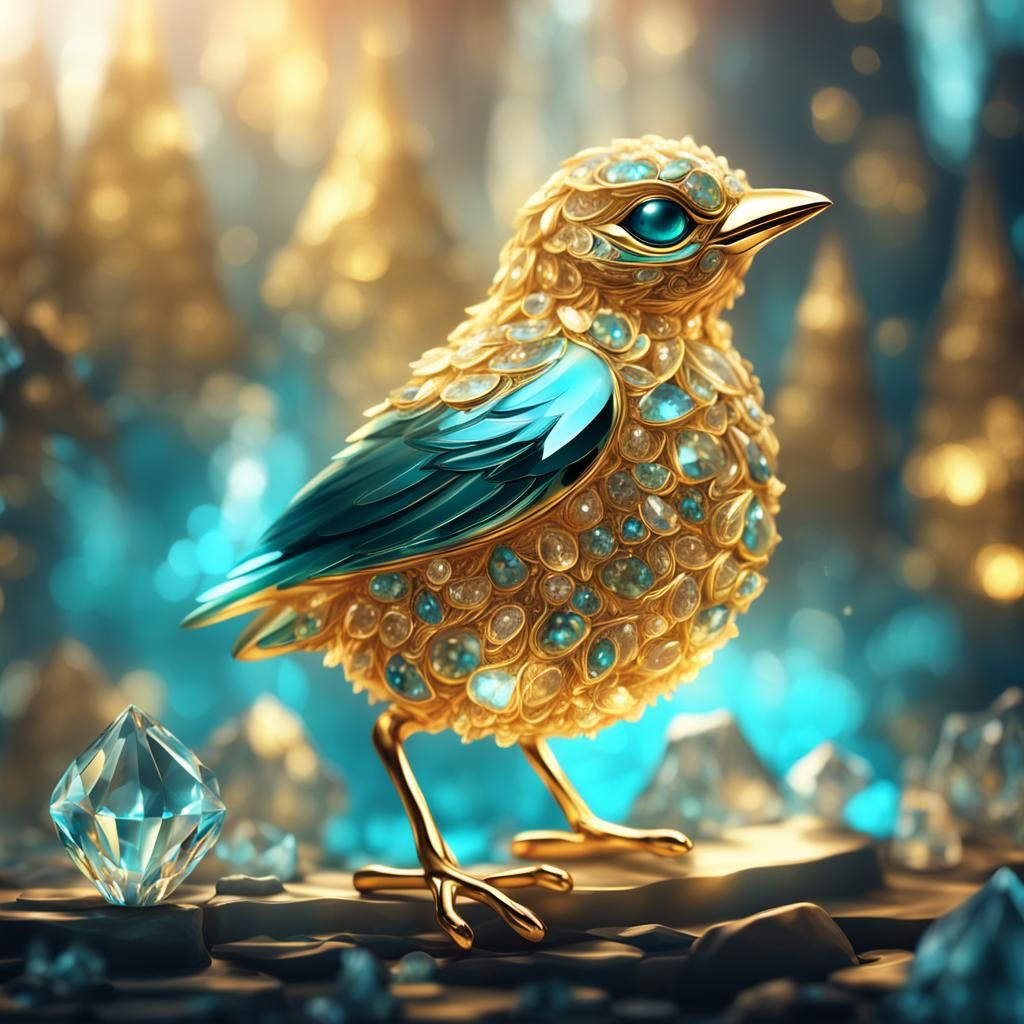 golden and turquoise a cute adorable crystal bird  by @Melissa Fischer