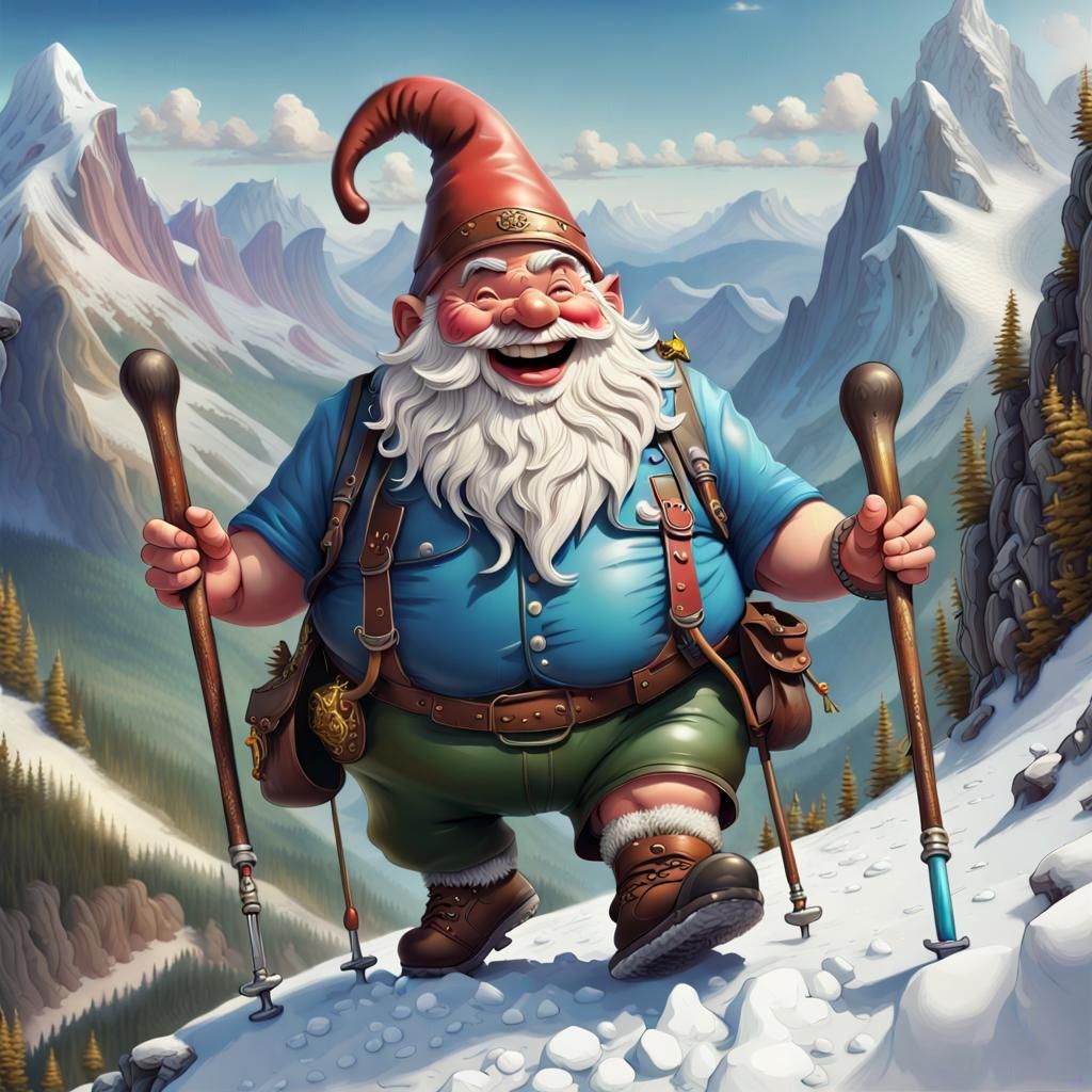 Happy Gnome Skiing: Hyperdetailed Fantasy Art