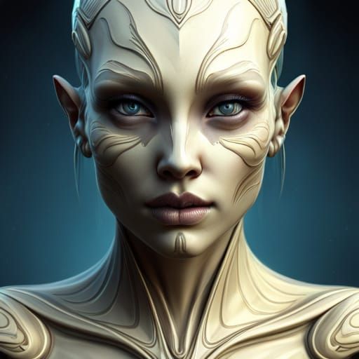 A gorgeous alien human robot hybrid girl, hyper detailed facial ...