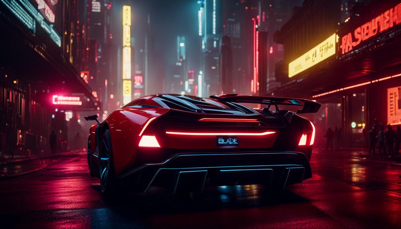 Blade runner style city night flying car scene, deep color, ...