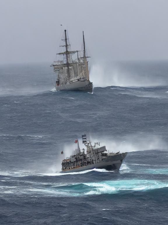 School Ship Danmark At Pacific Ocean In Rough Waves - Ai Generated 