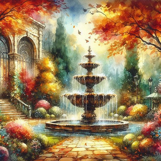 Autumn Courtyard and Fountain