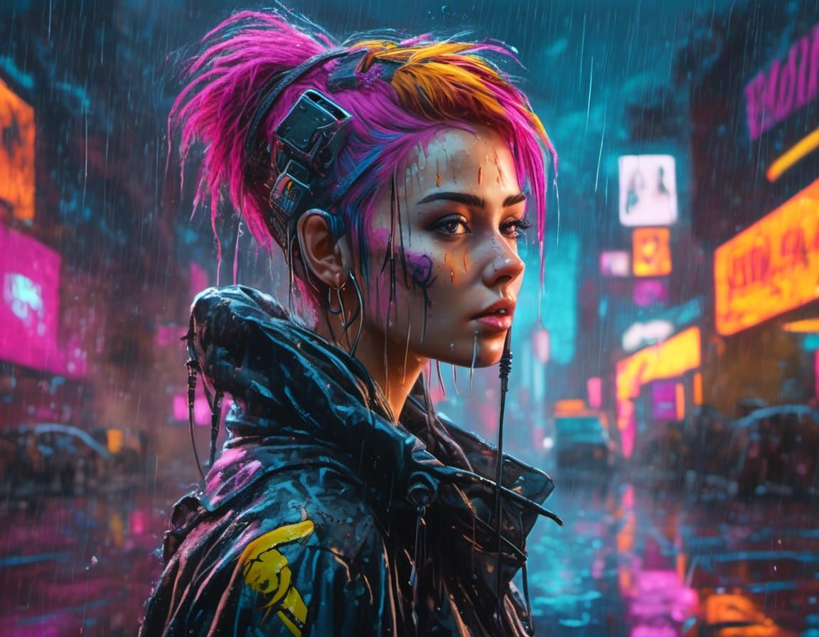 attractive woman in a cyber punk city with rain - AI Generated Artwork ...