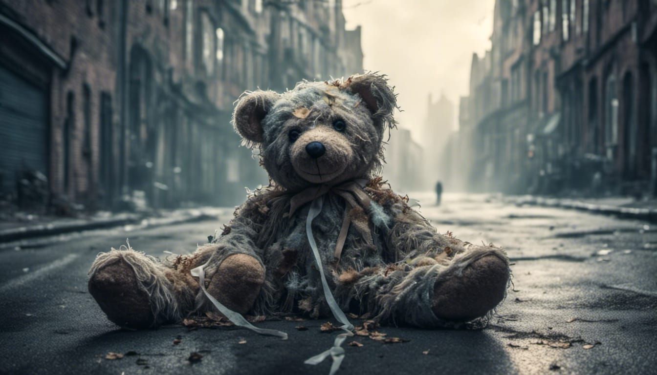 Sinister Discarded Teddy Bear in Cinematic Photo