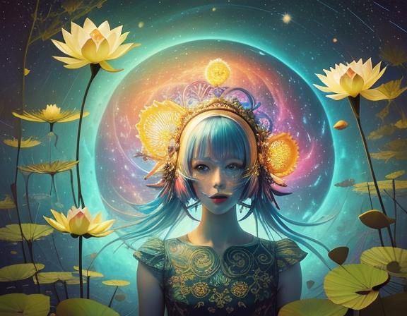 Beautiful art of a modern young lady underneath the waters s...