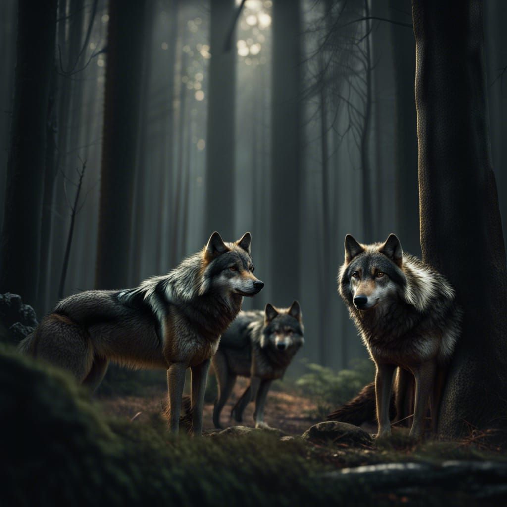 fabulous forest with wolves - AI Generated Artwork - NightCafe Creator