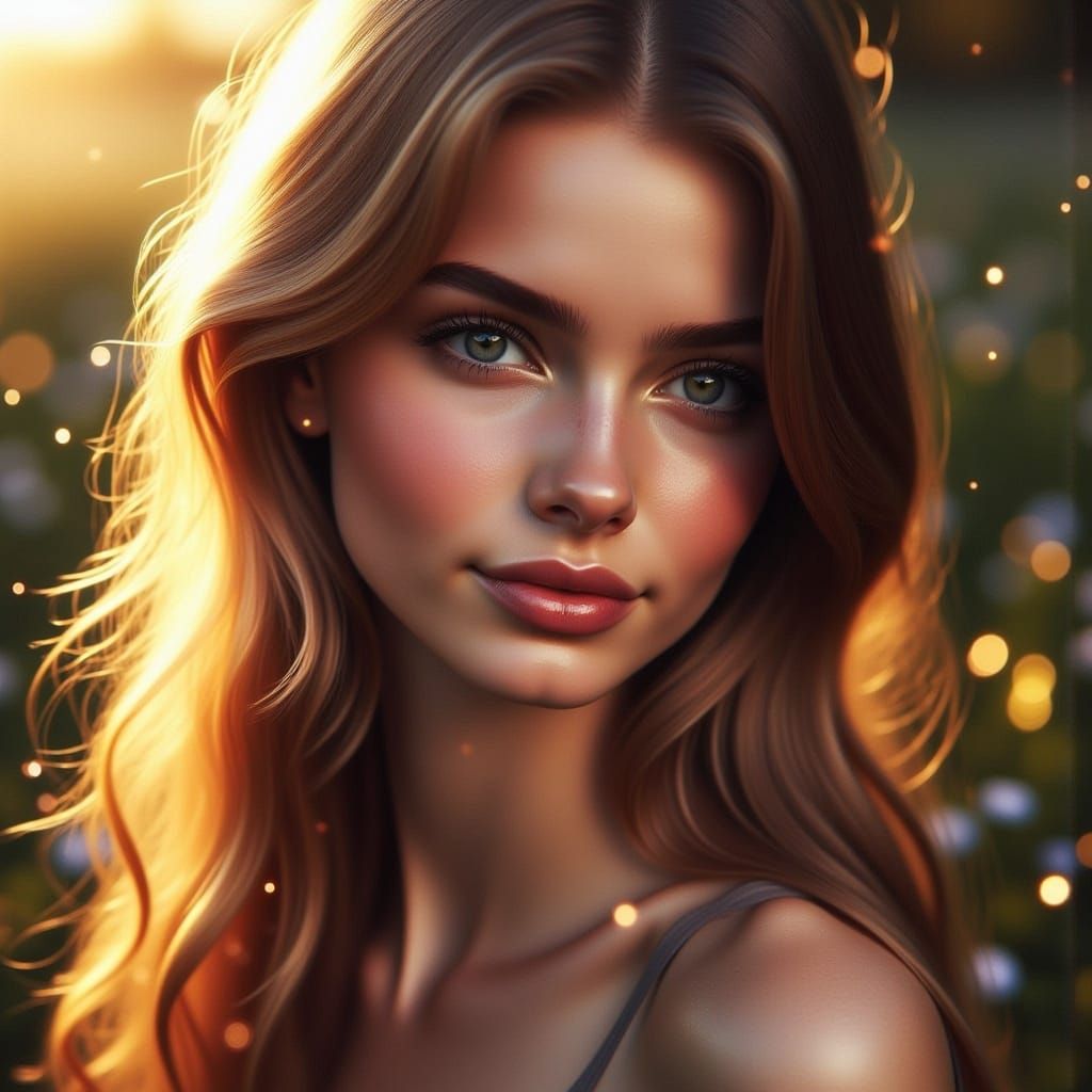<lora:Masteroftheeye:1.0> A Hyper realistic image of a beautiful woman outside sparkles in the air. (closeup)