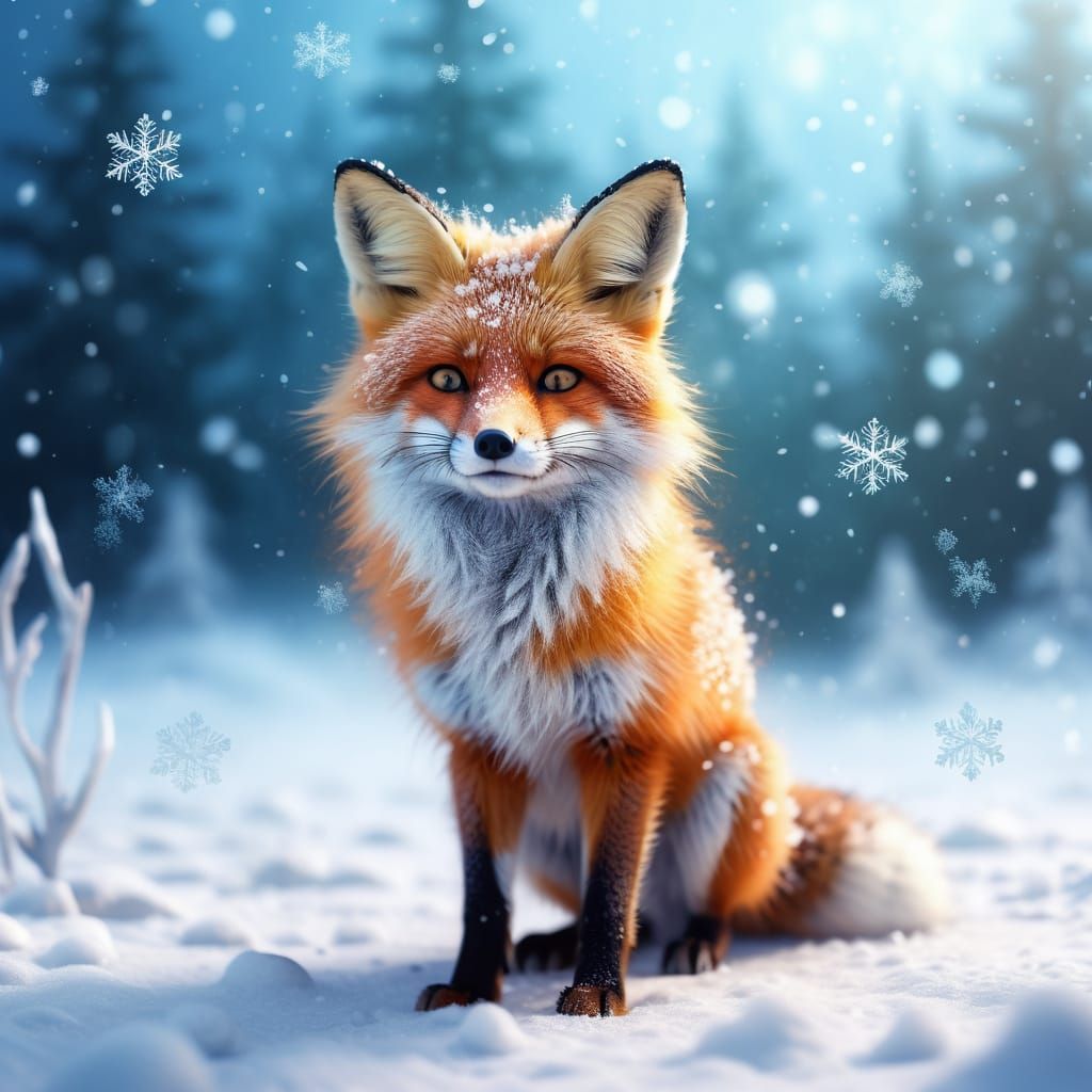 Cute Fox in Snowy Wonderland Digital Art