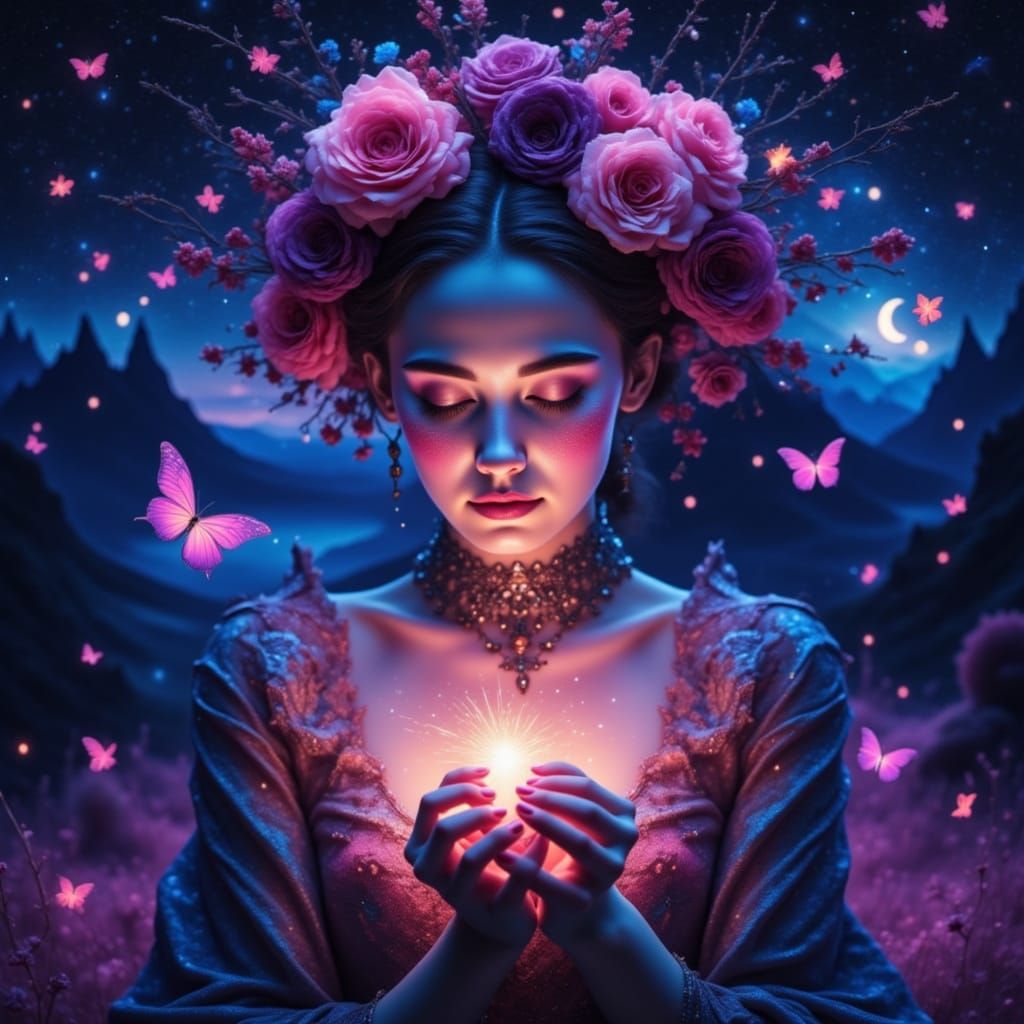 Violet woman of sparkle night of dark and light to be bold in the heart of sight <lora:Sparkle Night:1.0> 