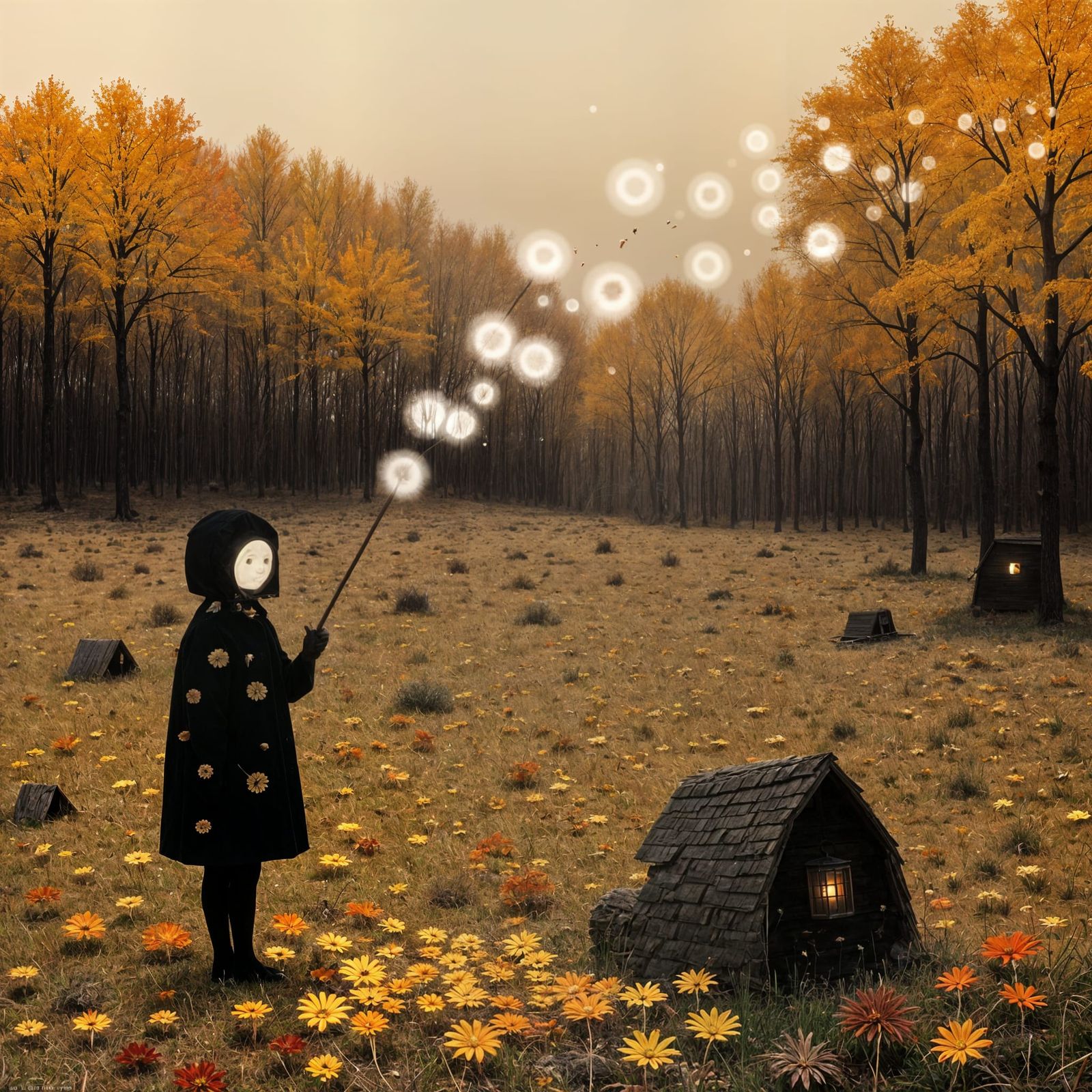 <lora:AmongTheDark:1.0> Thanksgiving.  Fall.  Pale sunlight.