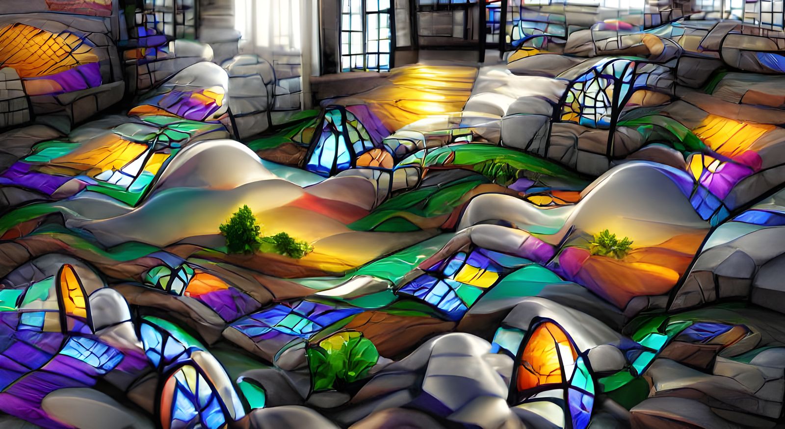 Stained Glass Landscape (ANIMATED) AI Generated Artwork NightCafe