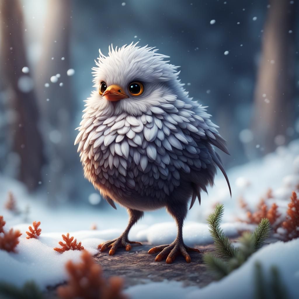 cute Fluffy bird in the snow